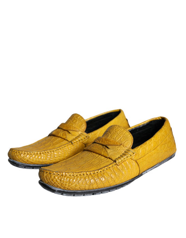 Yellow leather slip mocassin loafers shoes by Dolce & Gabbana, featuring a smooth finish and classic loafer design.