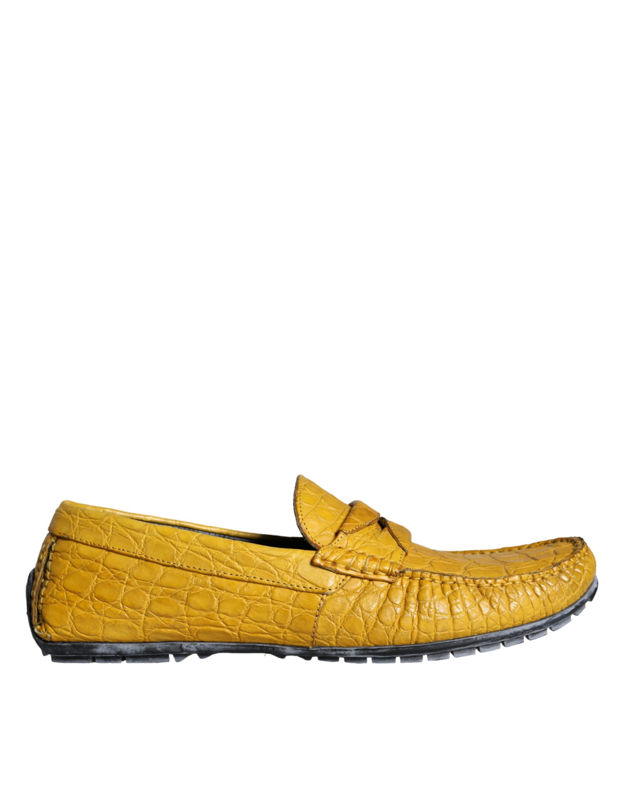 Yellow leather slip-on mocassin loafers shoes by Dolce & Gabbana, featuring classic design and sleek style.