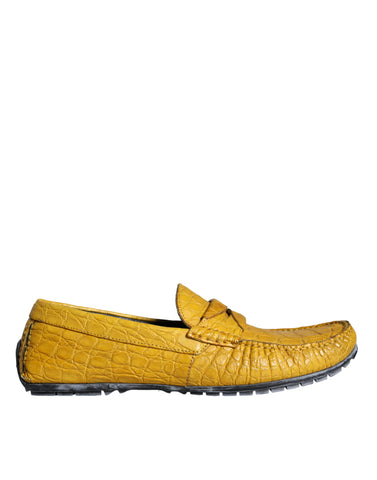 Yellow leather slip-on mocassin loafers shoes by Dolce & Gabbana, featuring classic design and sleek style.