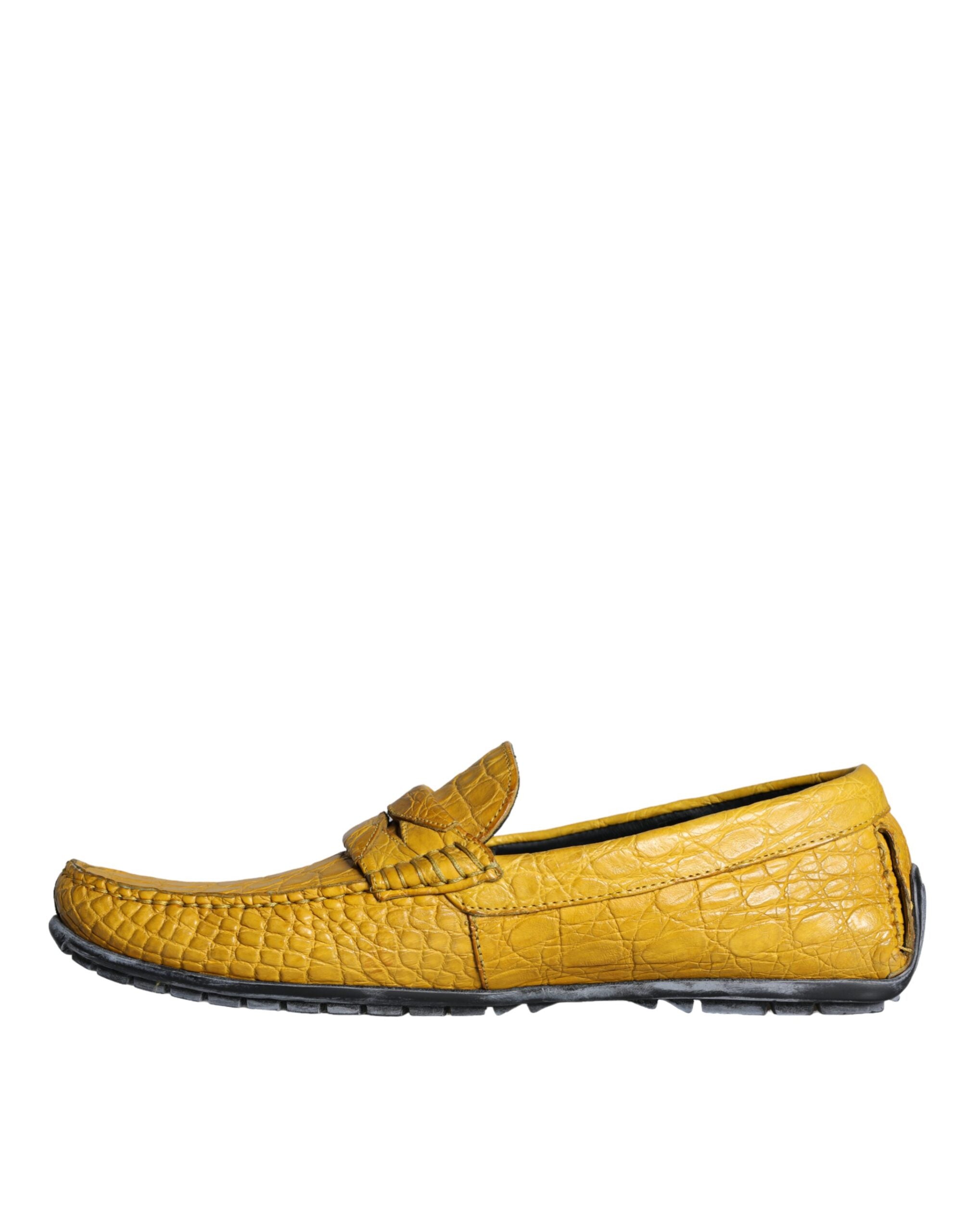 Yellow leather slip mocassin loafers shoes by Dolce & Gabbana, featuring a sleek design and classic slip-on style.