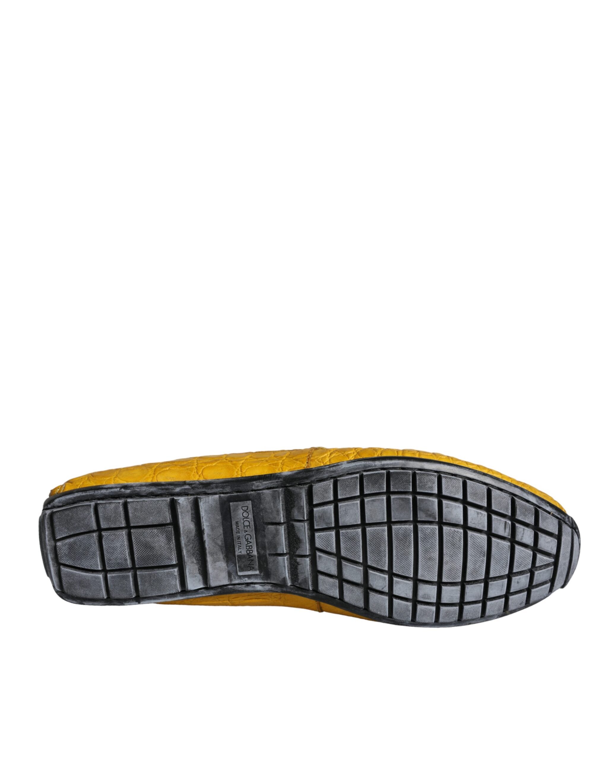 Yellow leather slip-on mocassin loafers shoes by Dolce & Gabbana, showing the stylish design and smooth leather finish.