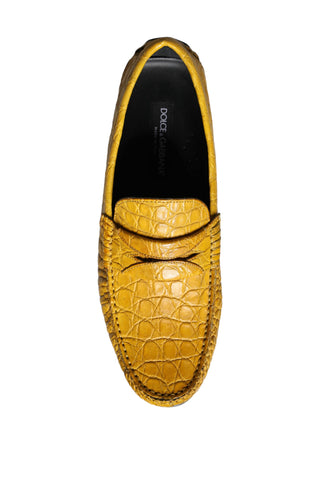 Yellow leather slip mocassin loafers shoes by Dolce & Gabbana, featuring classic design and sleek leather finish.