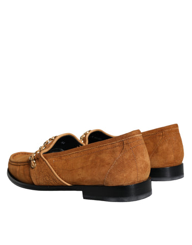 Dolce & Gabbana brown velvet leather logo mocassin slip-on shoes with sleek design and classic style.