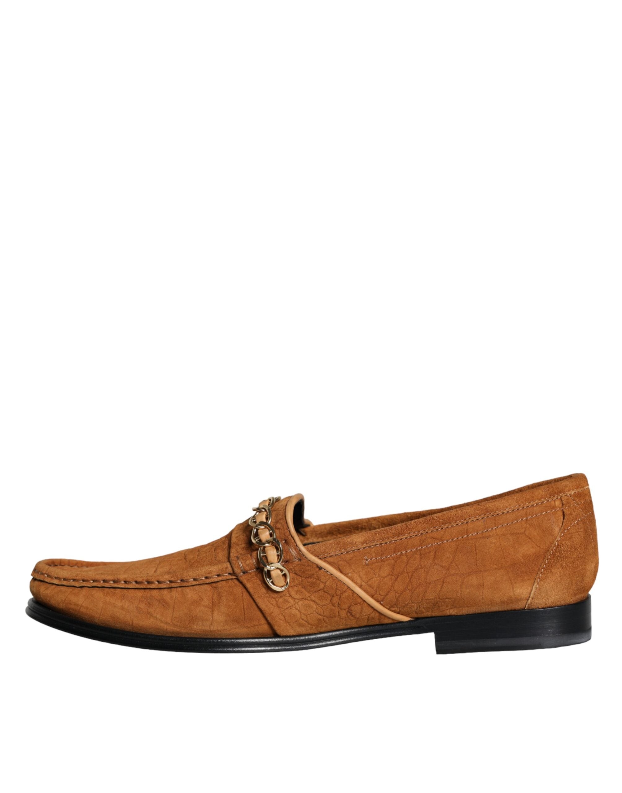 Brown velvet leather slip-on moccasin shoes with Dolce & Gabbana logo, featuring a sleek, stylish design and comfortable fit.