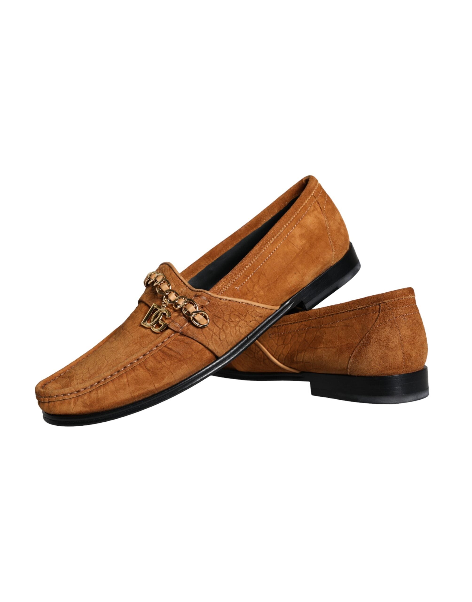 Brown velvet leather slip-on moccasin shoes with Dolce & Gabbana logo, featuring a sleek and stylish design.