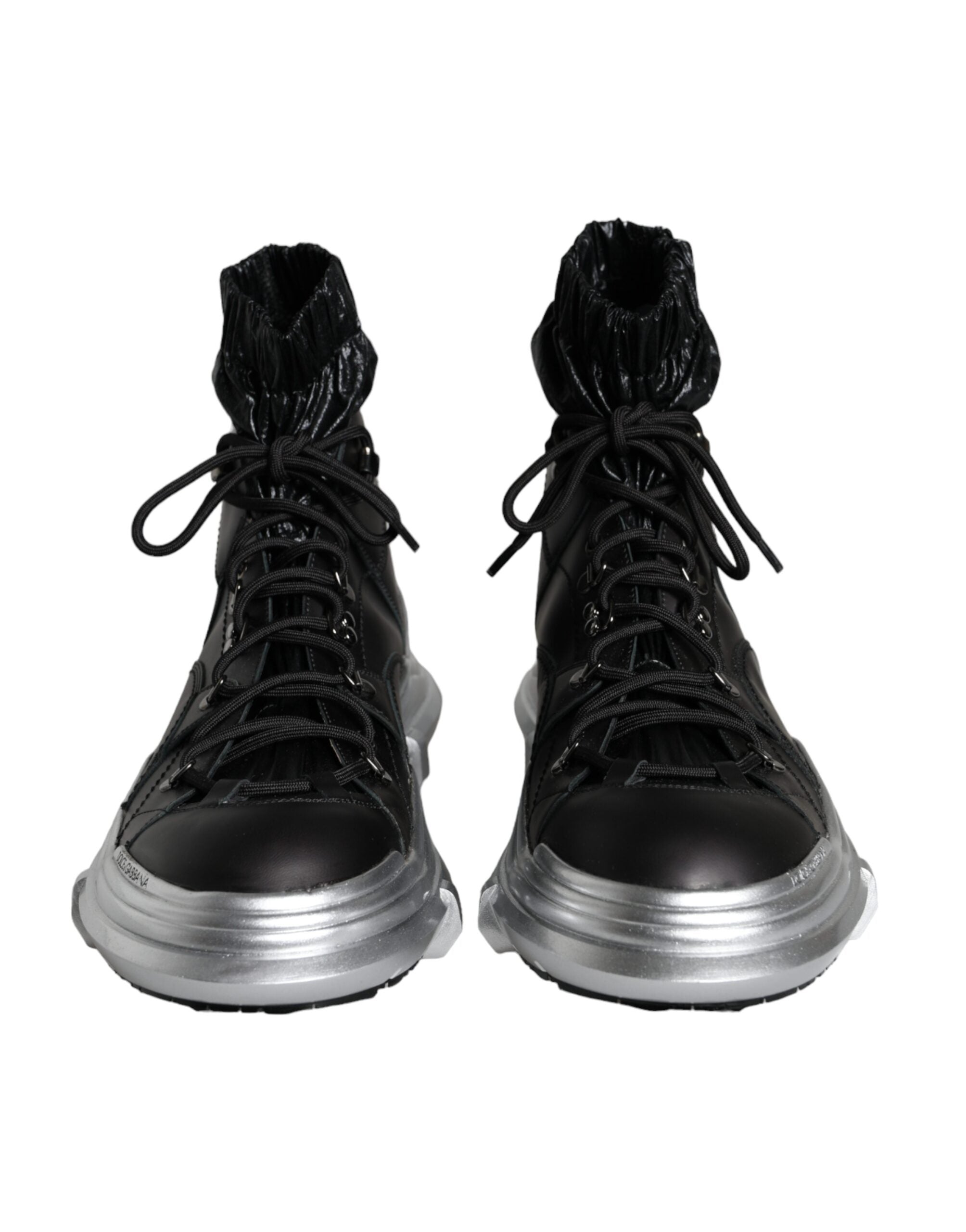 Black nylon Dolce & Gabbana Galileo high top sneakers with white soles and lace-up design.