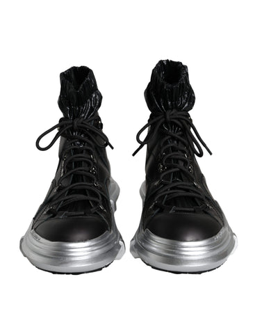 Black nylon Dolce & Gabbana Galileo high top sneakers with white soles and lace-up design.