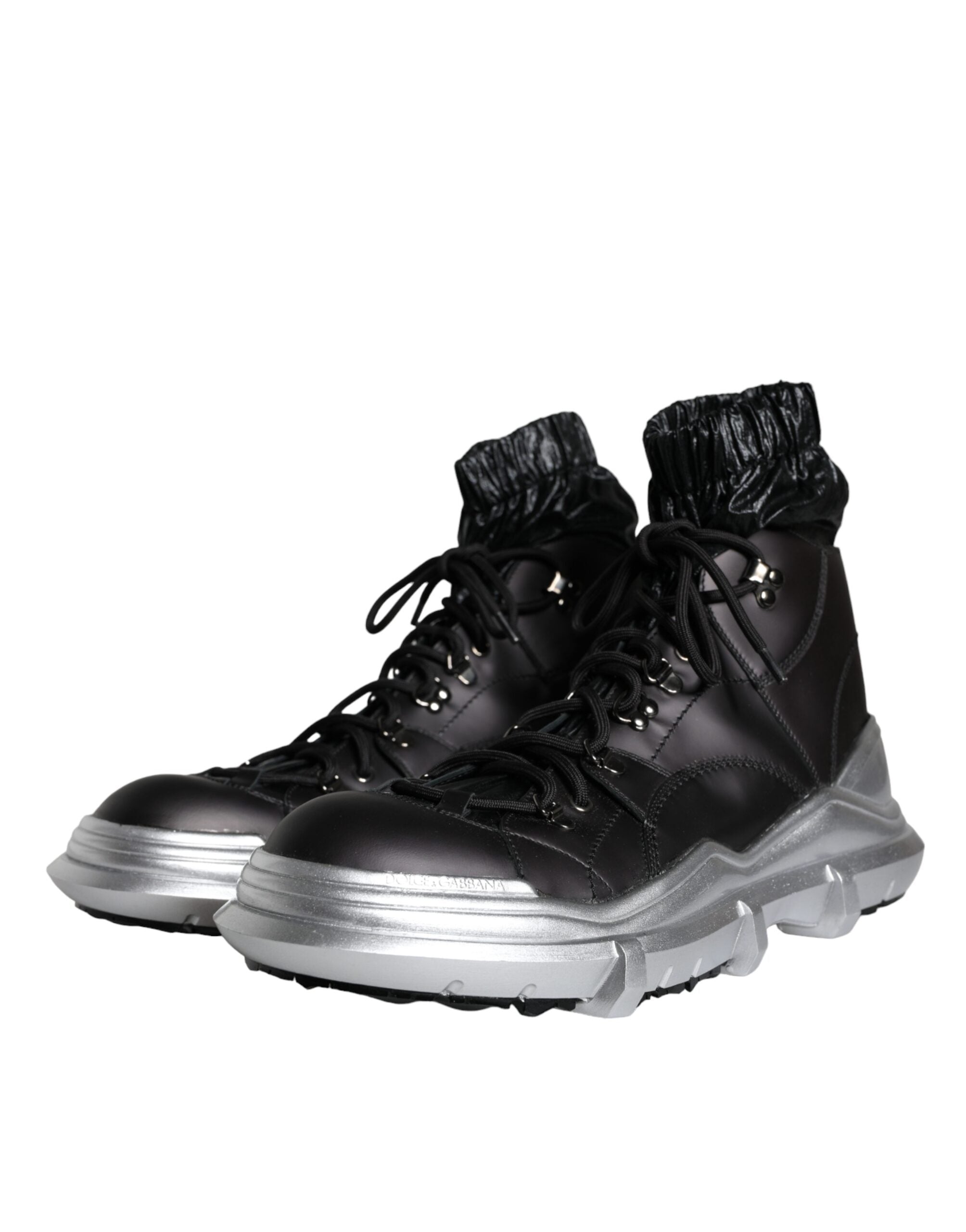 Black nylon Galileo high top sneakers by Dolce & Gabbana, featuring sporty design and high-top style with brand logo details.