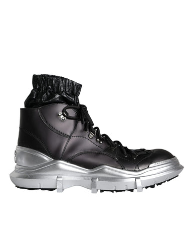 Dolce & Gabbana black nylon Galileo high top sneakers with white soles and laces, stylish casual footwear for men.