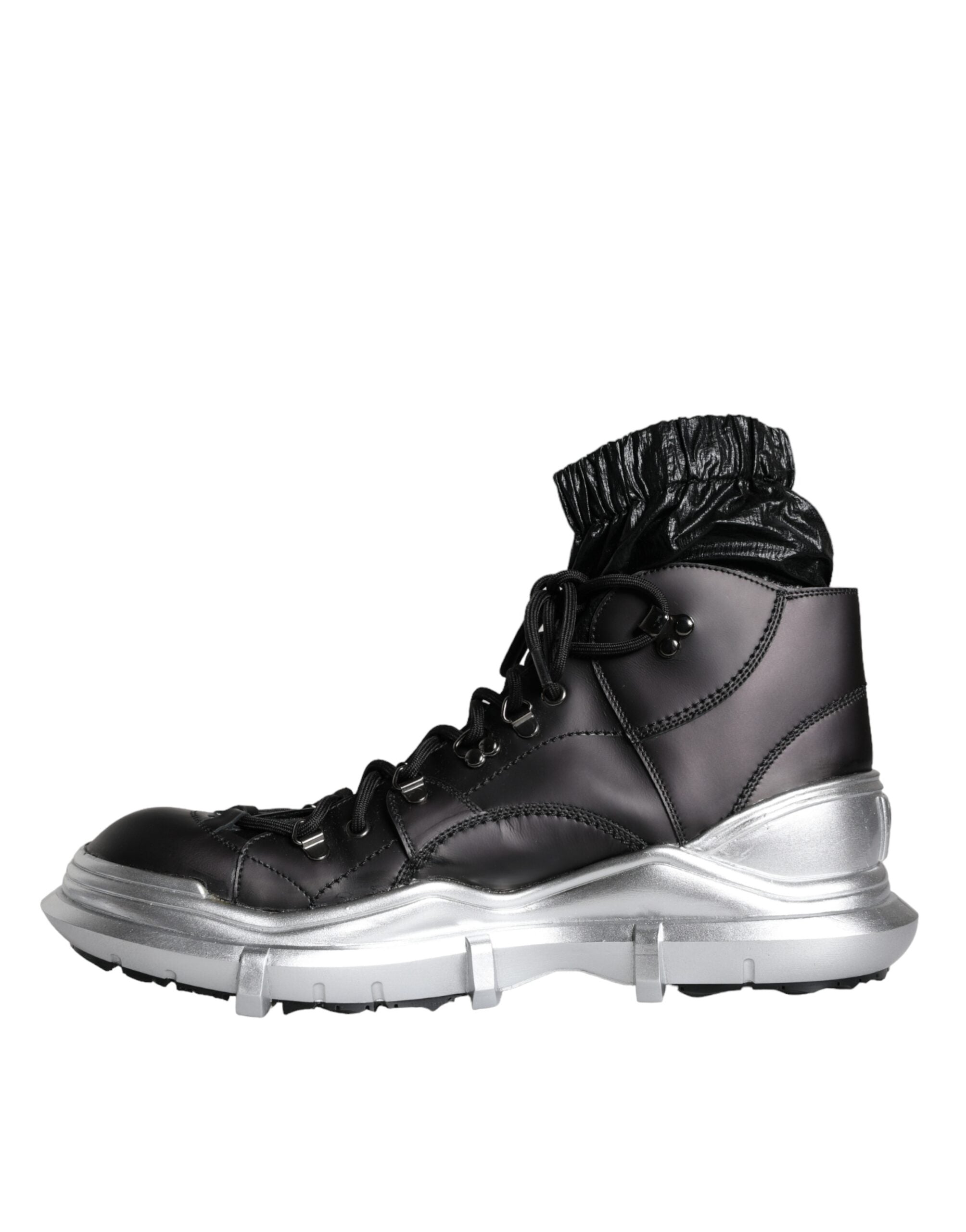 Black nylon Galileo high top sneakers by Dolce & Gabbana with white rubber soles and sleek, modern design.