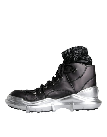 Black nylon Galileo high top sneakers by Dolce & Gabbana with white rubber soles and sleek, modern design.