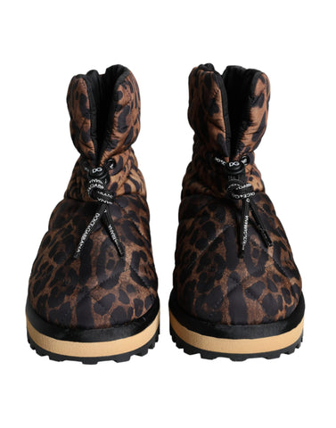 Dolce & Gabbana brown leopard ankle boots with padded design and stylish pointed toes, perfect for fashionable footwear.