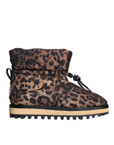 Brown leopard ankle boots with padded detail by Dolce & Gabbana, featuring a stylish animal print design.