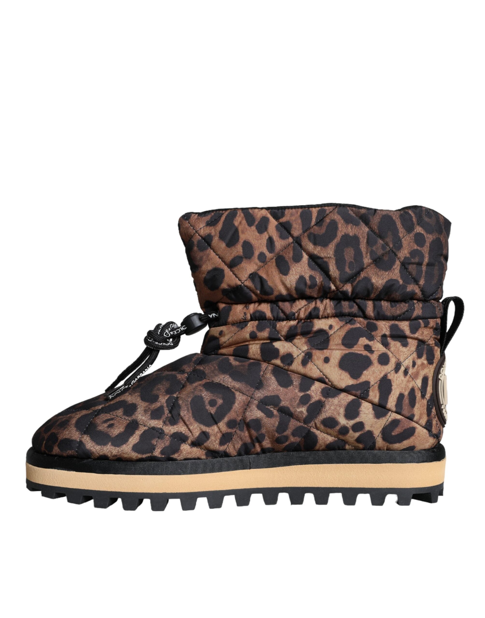 Brown leopard ankle boots with padded soles from Dolce & Gabbana, featuring a stylish animal print design.