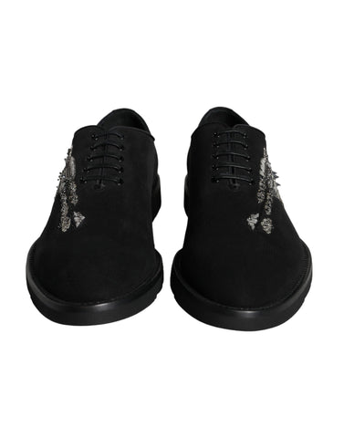 Black suede Sicilia lace-up formal shoes by Dolce & Gabbana, featuring sleek design and elegant craftsmanship.