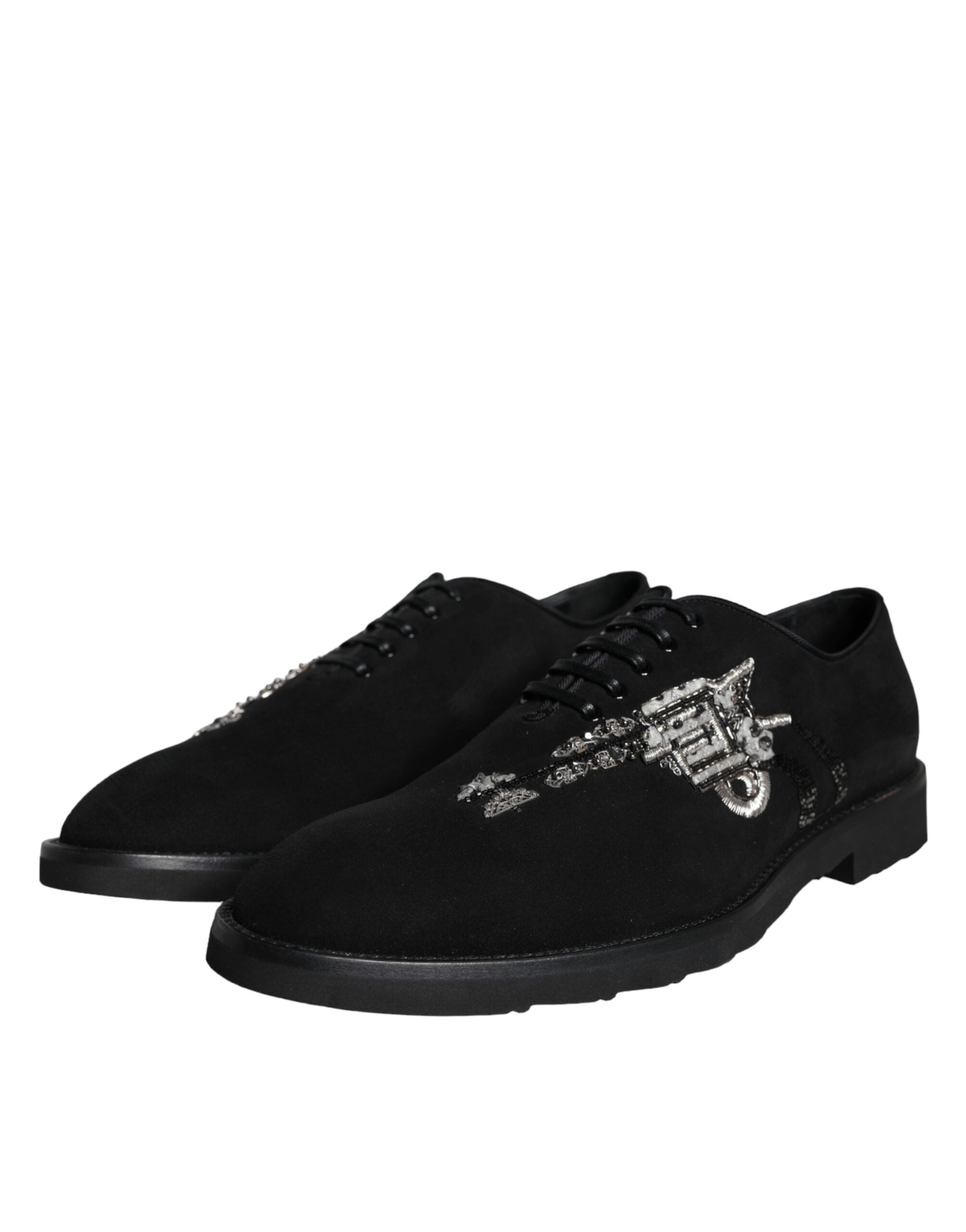 Black suede Sicilia lace-up formal shoes by Dolce & Gabbana with sleek design and stylish detailing.