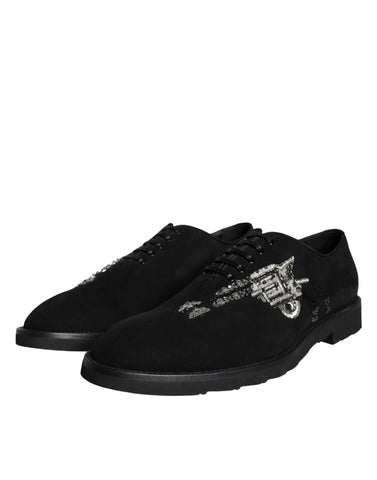 Black suede Sicilia lace-up formal shoes by Dolce & Gabbana with sleek design and stylish detailing.