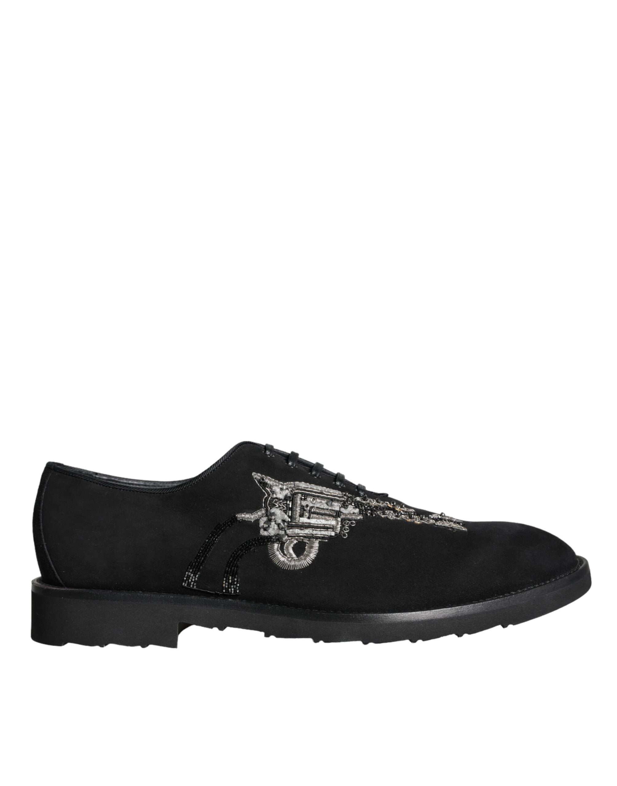 Black suede Sicilia lace-up formal shoes by Dolce & Gabbana, featuring sleek design and elegant craftsmanship.