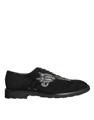 Black suede Sicilia lace-up formal shoes by Dolce & Gabbana, featuring sleek design and elegant craftsmanship.