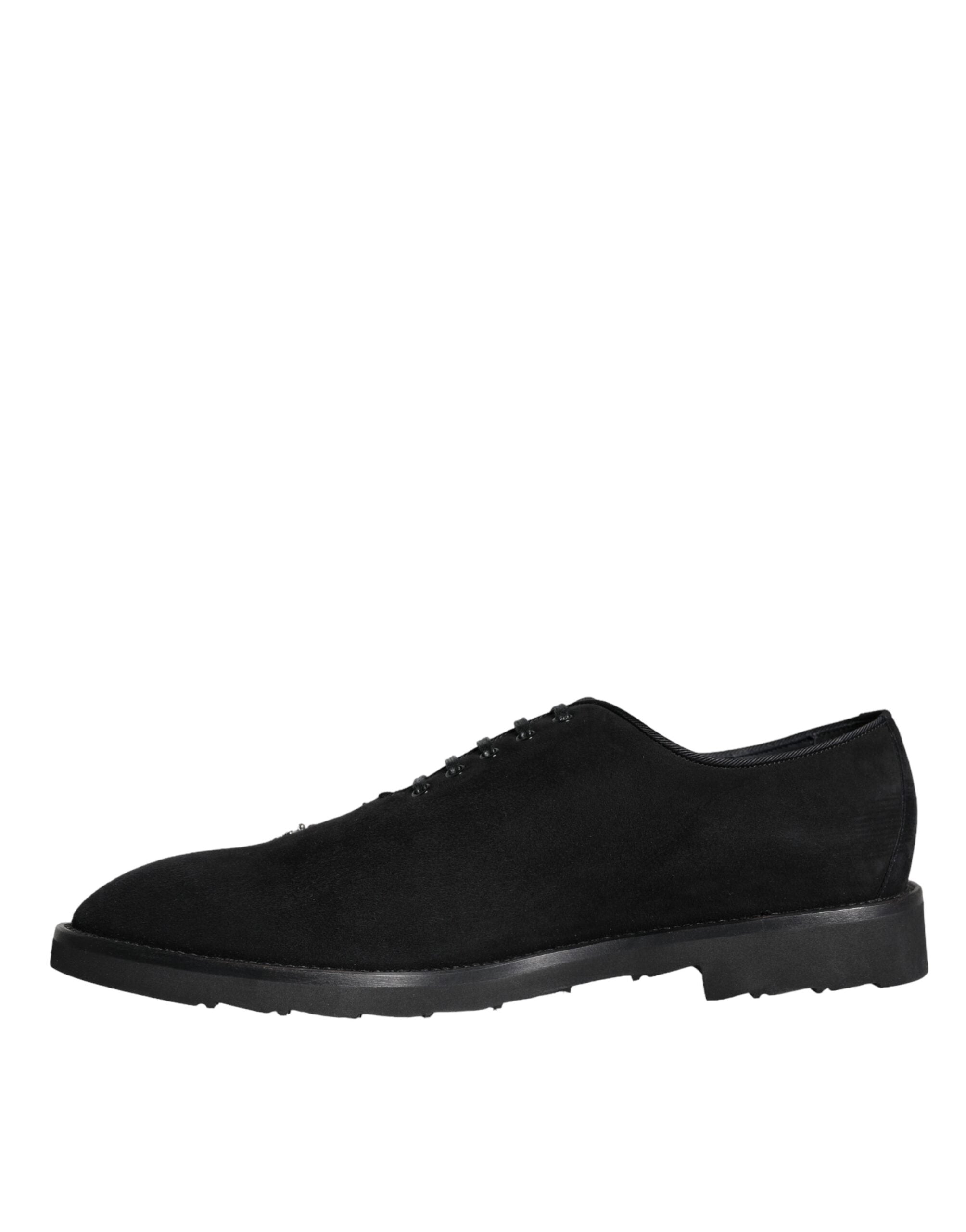 Black suede Sicilia lace-up formal shoes by Dolce & Gabbana shown with detailed stitching and elegant design.