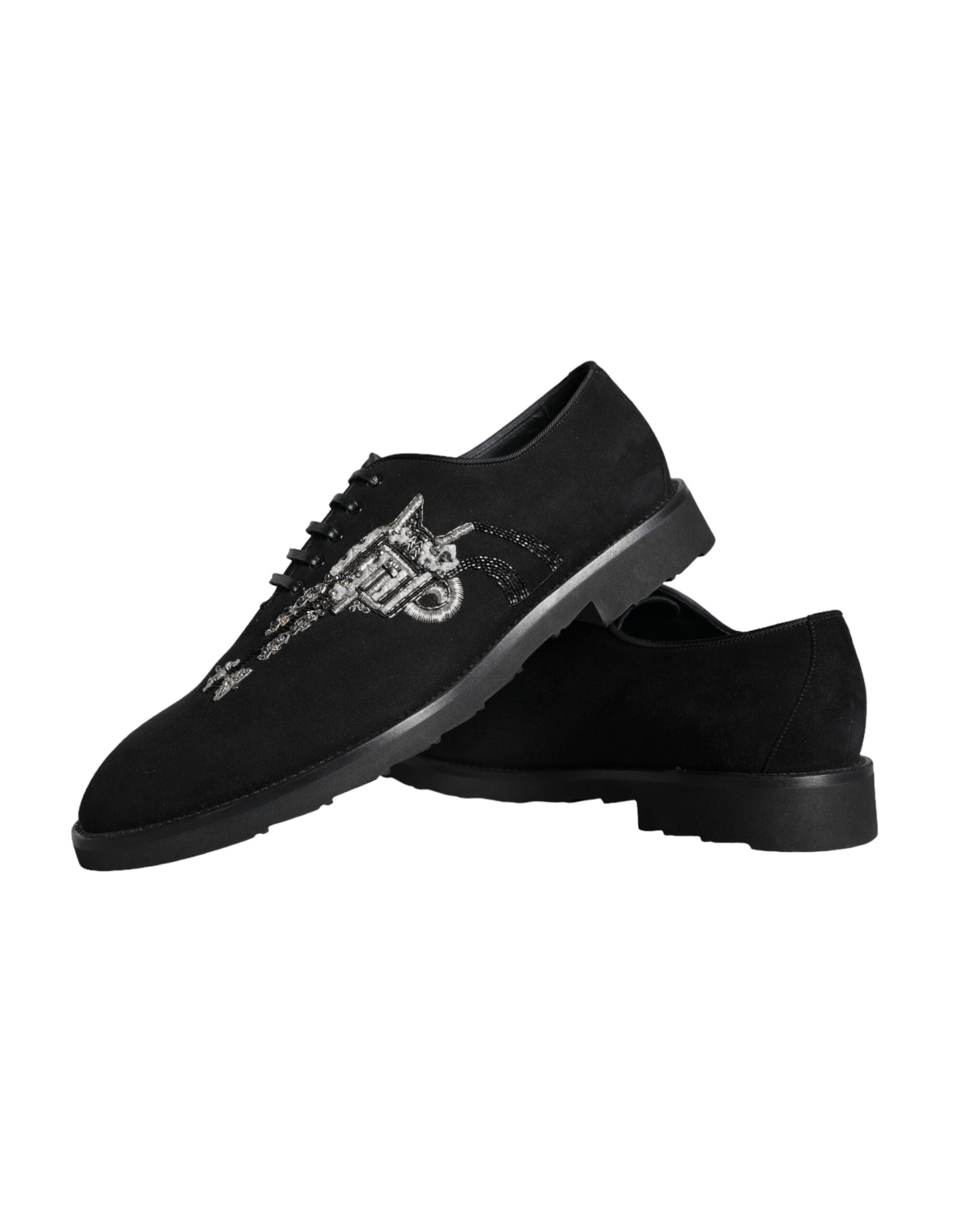 Black suede Sicily lace-up formal shoes by Dolce & Gabbana, showcasing sleek design and elegant craftsmanship.
