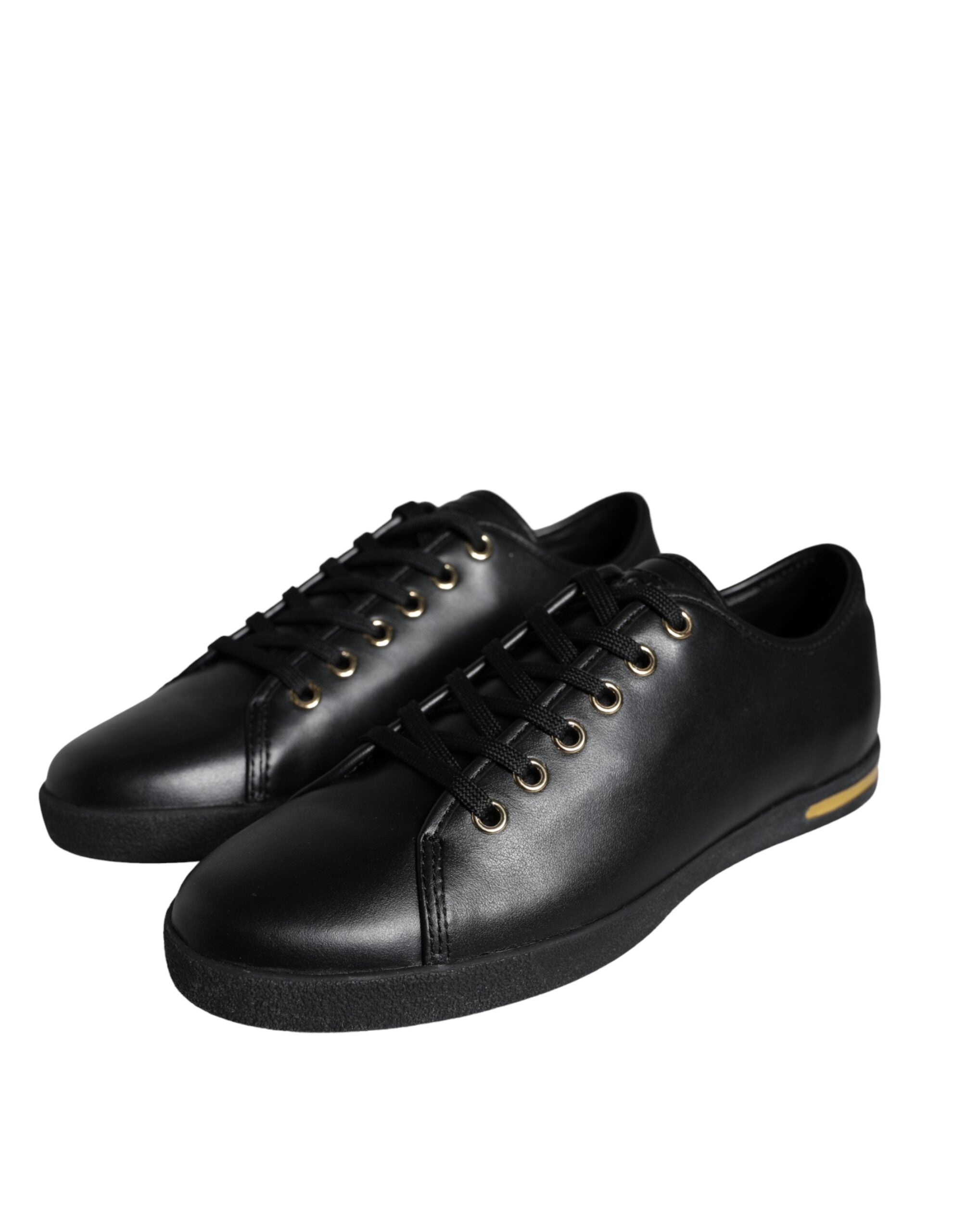 Black gold leather Dolce & Gabbana classic sneakers with stylish design and comfortable fit.