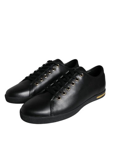 Black gold leather Dolce & Gabbana classic sneakers with stylish design and comfortable fit.
