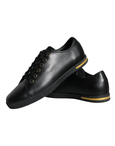 Black Gold Leather Classic Sneakers from Dolce & Gabbana with stylish design and textured detailing.