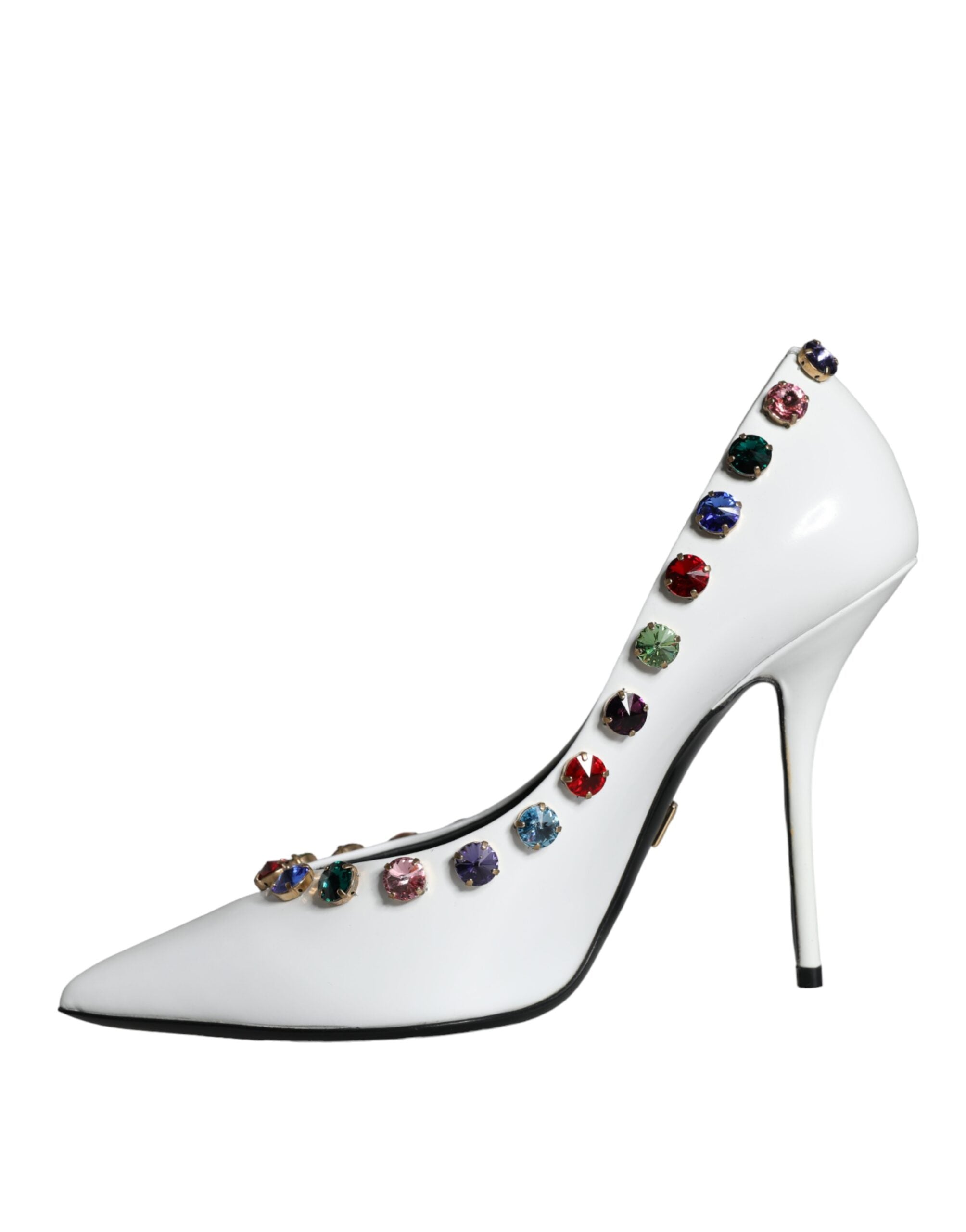 White crystal leather high heels pumps shoes by Dolce & Gabbana, featuring elegant design and pointed toe detail.