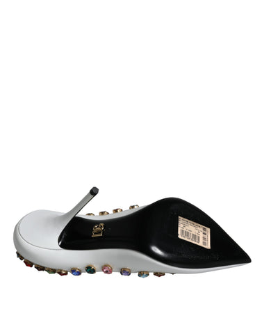 White crystal leather high heels pumps by Dolce & Gabbana, featuring a sleek design and elegant pointed toe.