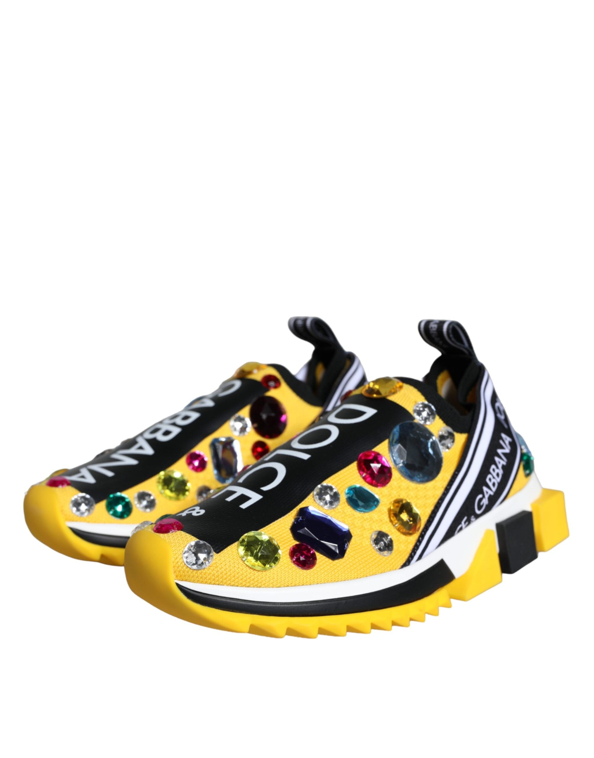 Yellow Sorrento Crystals Sneakers for women by Dolce & Gabbana featuring crystal embellishments and a stylish, casual design.