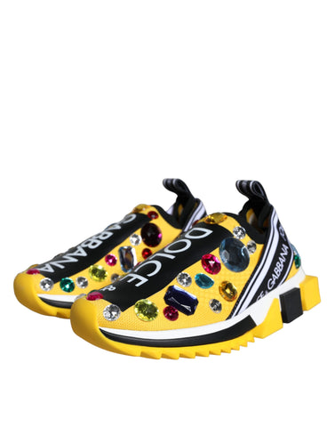 Yellow Sorrento Crystals Sneakers for women by Dolce & Gabbana featuring crystal embellishments and a stylish, casual design.