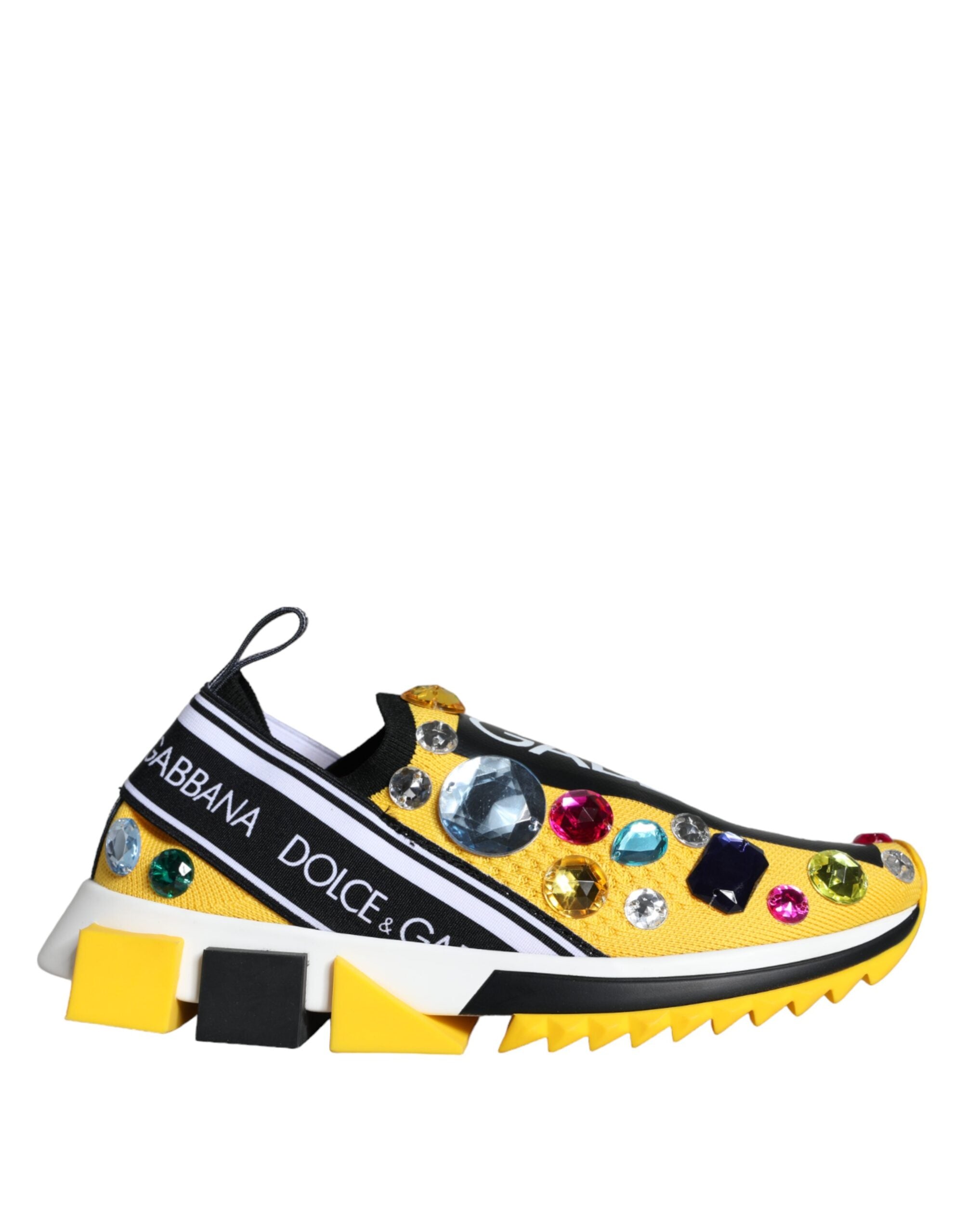 Yellow Sorrento Crystals Sneakers for women by Dolce & Gabbana, featuring crystal embellishments and a stylish casual design.