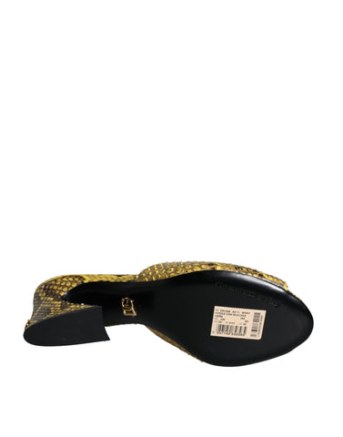 Yellow leather block heels slides shoes by Dolce & Gabbana with open toe design and stylish slip-on style.