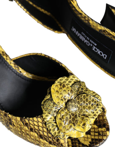 Yellow leather block heel slides shoes by Dolce & Gabbana, featuring a sleek design and comfortable slip-on style.