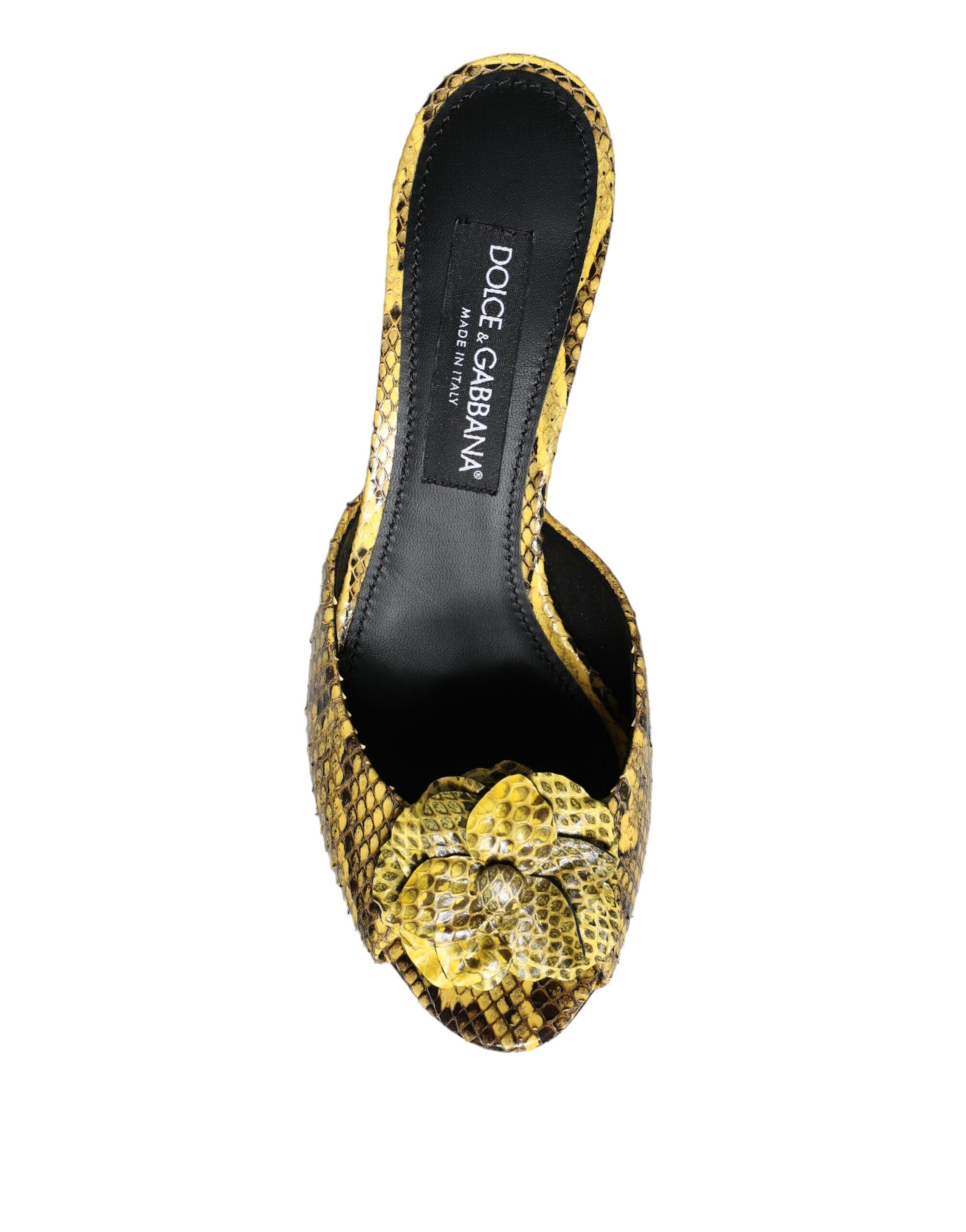 Yellow leather block heel slides shoes by Dolce & Gabbana, featuring a sleek open-toe design and comfortable slip-on style.