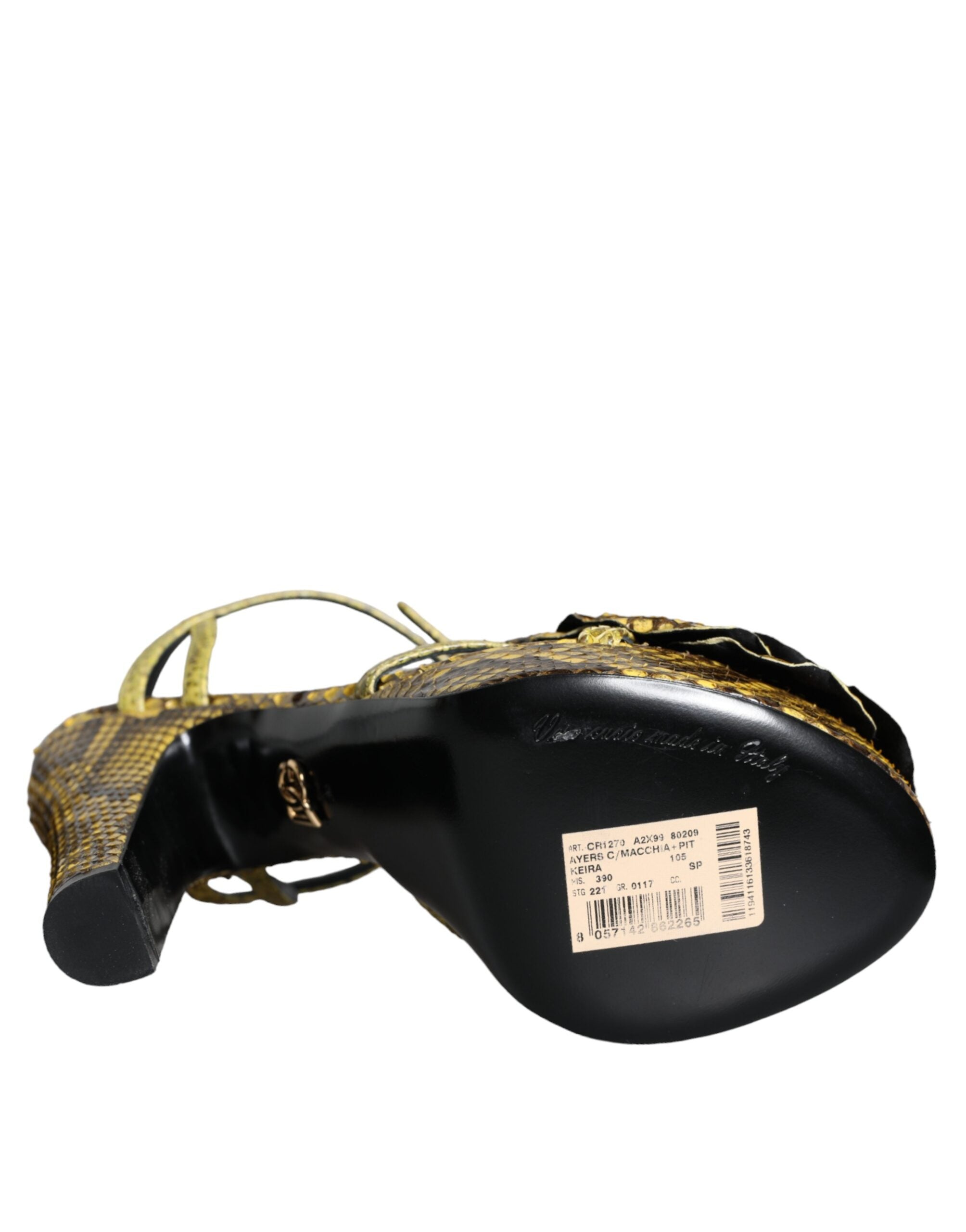Yellow exotic leather ankle strap heels by Dolce & Gabbana, featuring pointed toes and stylish stiletto heels.