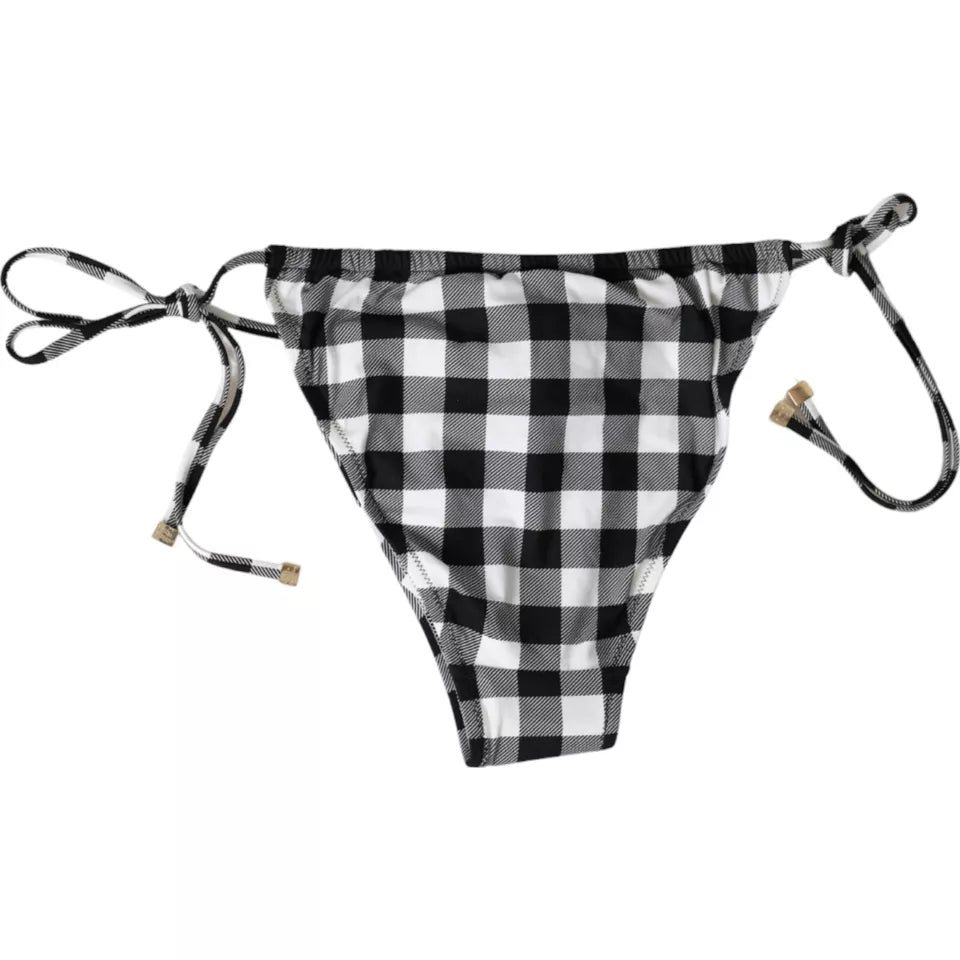 Black and white check bikini bottom from Dolce & Gabbana, stylish swimwear beachwear bottom with a classic pattern.