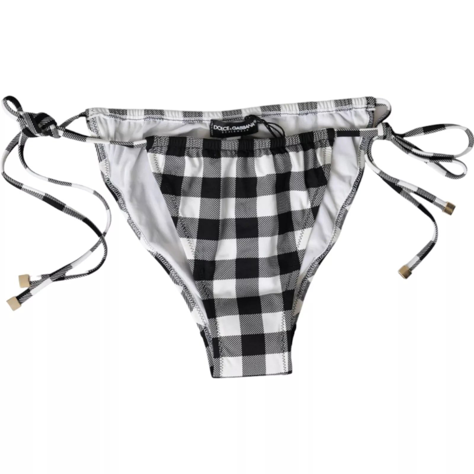 Black and white check bikini bottom from Dolce & Gabbana, stylish swimwear beachwear for women, featuring a classic pattern and comfortable fit.