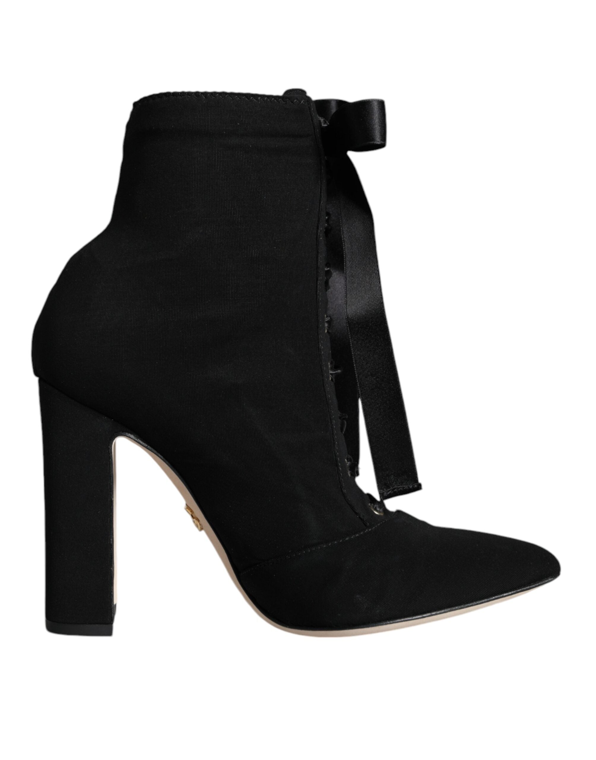 Black jersey stretch ankle booties shoes by Dolce & Gabbana featuring a sleek, fitted design and stylish ankle length.