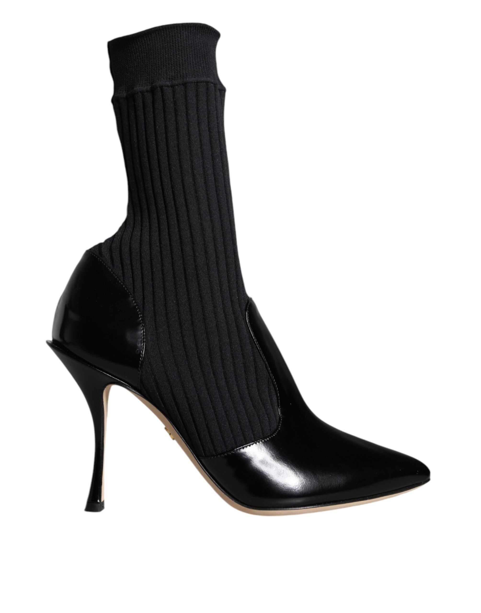 Black Dolce & Gabbana stretch stiletto booties with sock-style design, featuring sleek pointed toes and high heels.
