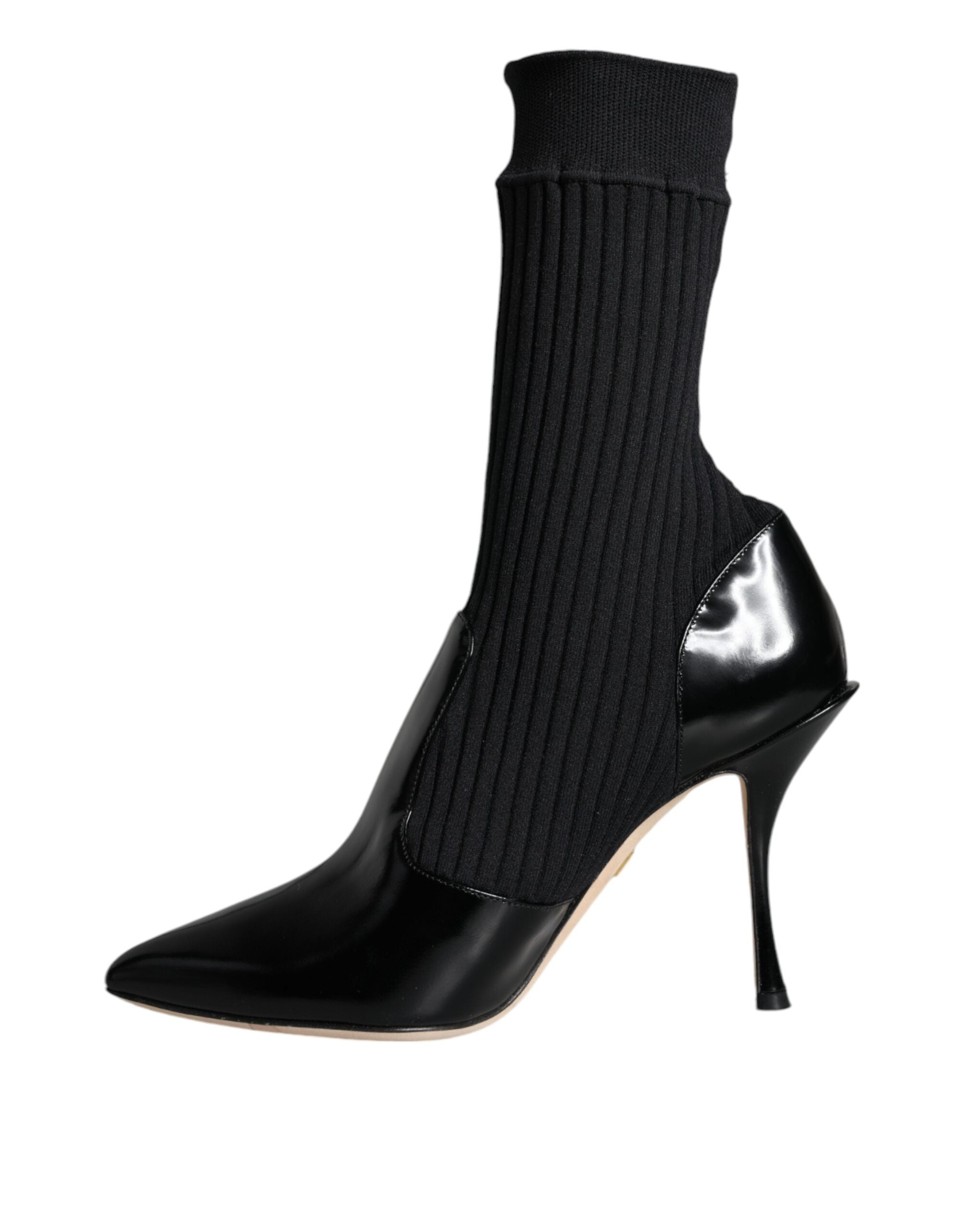 Black stretch stiletto booties with socks detail by Dolce & Gabbana, stylish high-heeled shoes with sleek design.