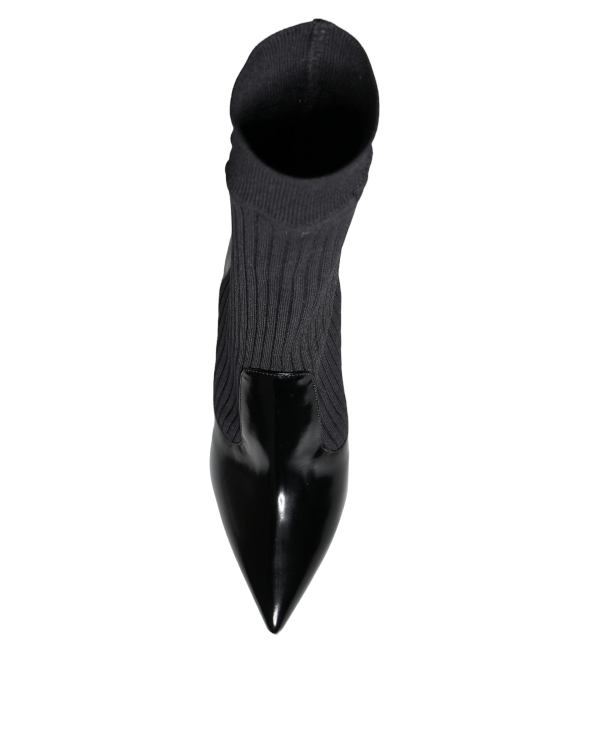 Black Dolce & Gabbana stretch stiletto booties with sock-like fit, featuring sleek pointed toes and high heels.
