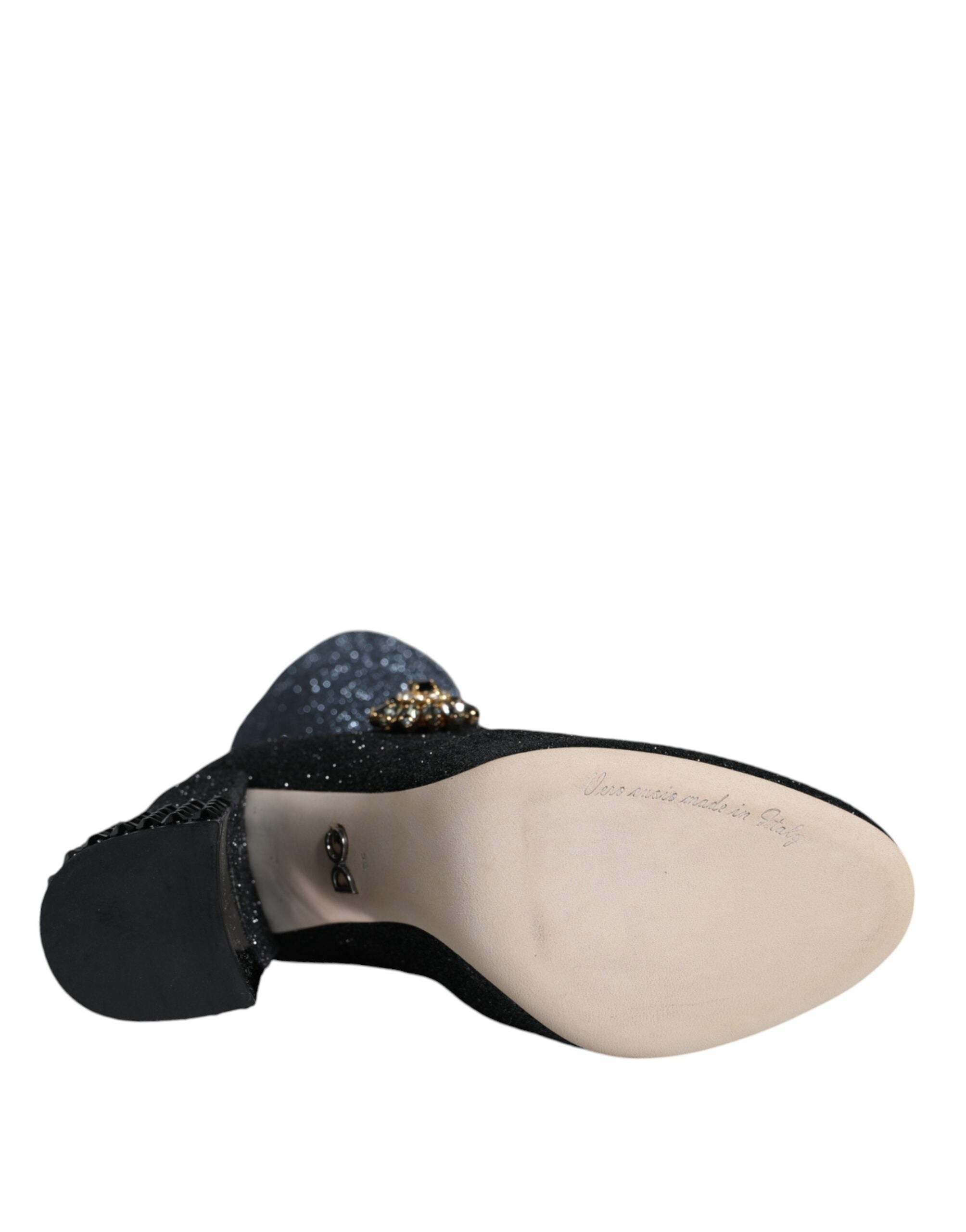 Black crystal Mary Jane booties by Dolce & Gabbana featuring a classic strap and stylish design.