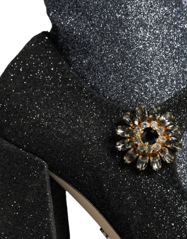 Black Crystal Mary Janes booties shoes by Dolce & Gabbana with shiny crystal embellishments and classic Mary Jane strap design.