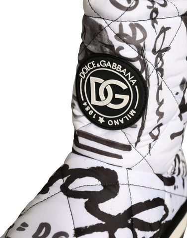 White padded logo print mid-calf boots by Dolce & Gabbana, showcasing sleek design and stylish ankle-high footwear.