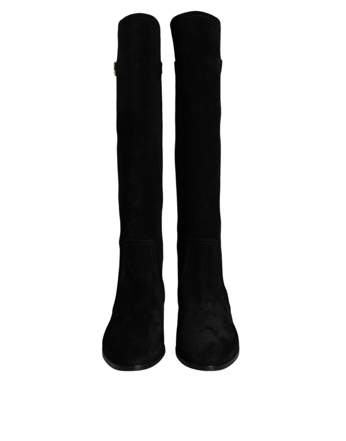 Black suede leather knee-high boots by Dolce & Gabbana, featuring sleek design and tall heel.