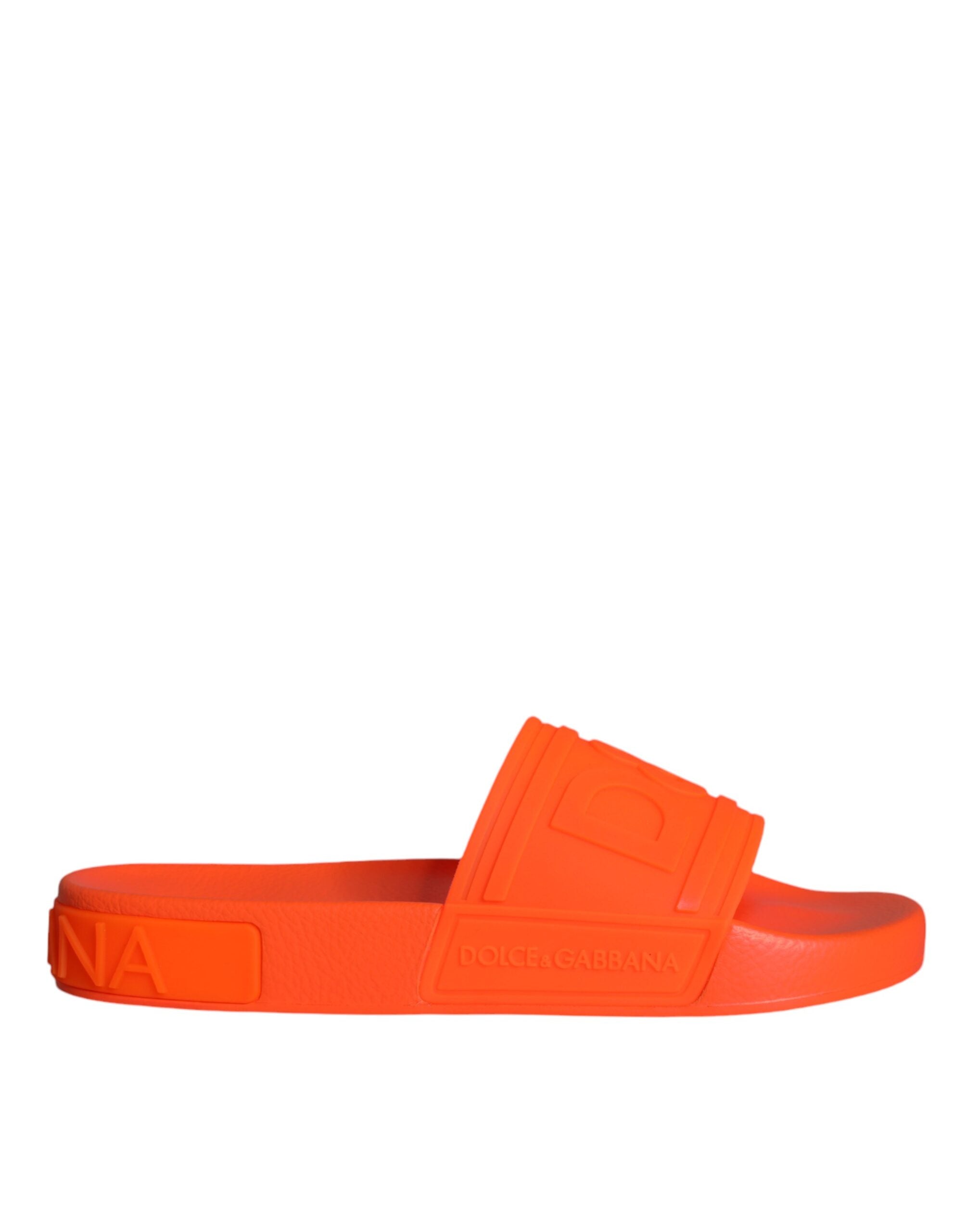 Orange rubber slides sandals by Dolce & Gabbana, featuring a casual beachwear design with open toes and slip-on style.