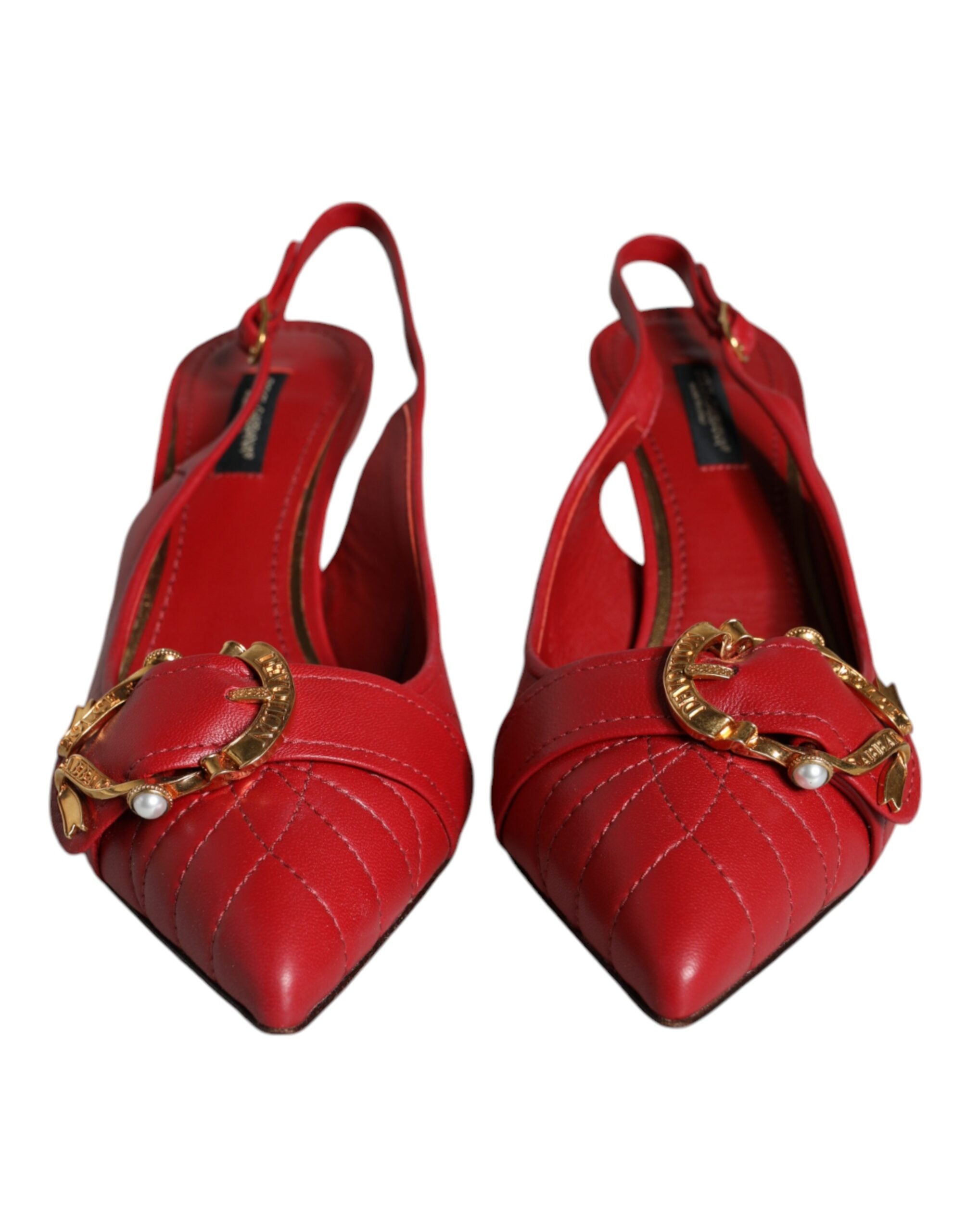 Red Devotion leather slingback heels by Dolce & Gabbana, featuring elegant pointed toes and sleek design.