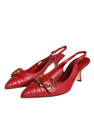 Red Devotion leather slingback heels by Dolce & Gabbana, featuring pointed toes and elegant design.